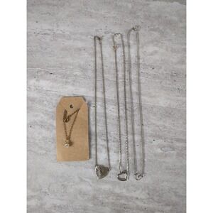 Lot Of 4 Heart Pendant Necklaces, Silver‎ & Gold Tones